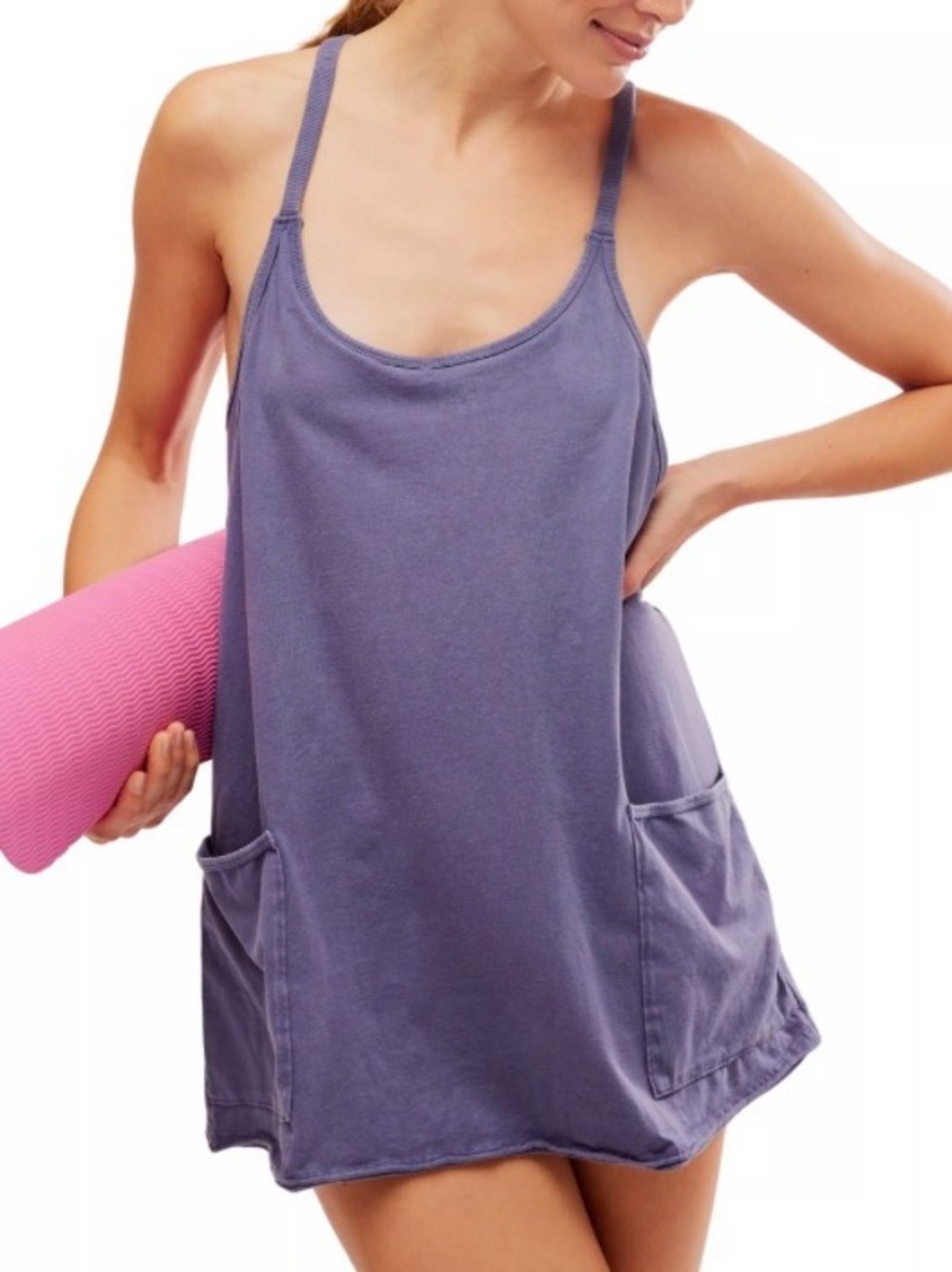 Free People Lavender Blue Pinafore Dress with Pockets